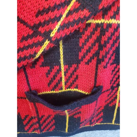 Vintage Tally-Ho Size 1X Red Black & Yellow Plaid Cardigan Sweater - Picture 5 of 6